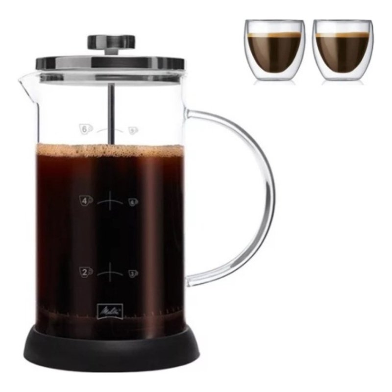 Set Cafetera Melitta Prensa Francesa + 2 Vasos Bodum 80ml