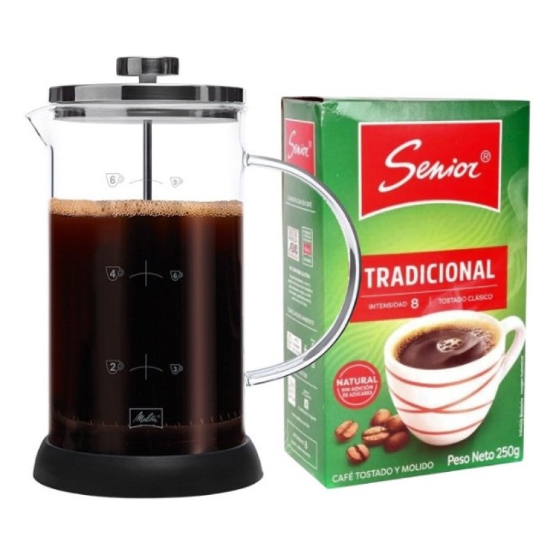 Cafetera De Prensa Francesa Melitta Vidrio + 250grs Cafe