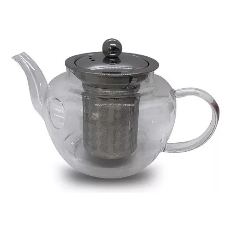 Tetera De Vidrio 600ml Con Infusor Apta Fuego - Plateado