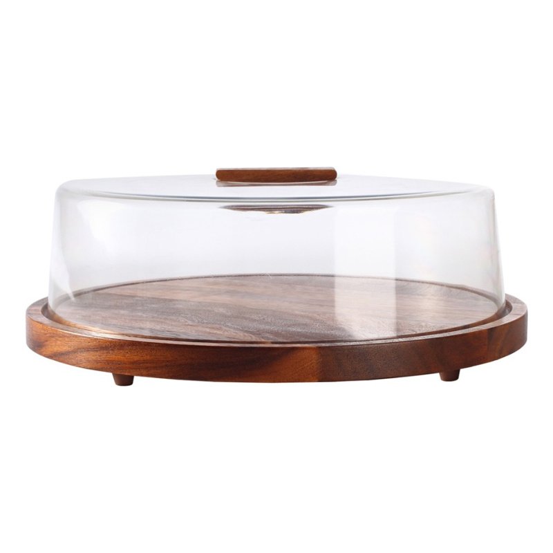 Plato De Torta Madera Con Tapa Acrílico 32x11cm
