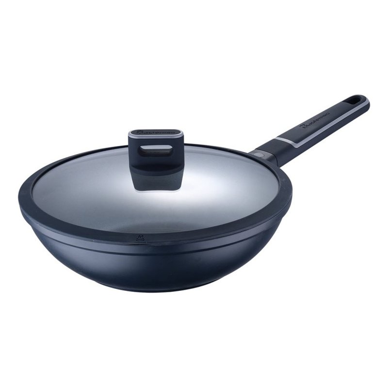 Wok Antiadherente O28x8cm Aluminio Fundido C/ Tapa Indigo Mp Color Gris