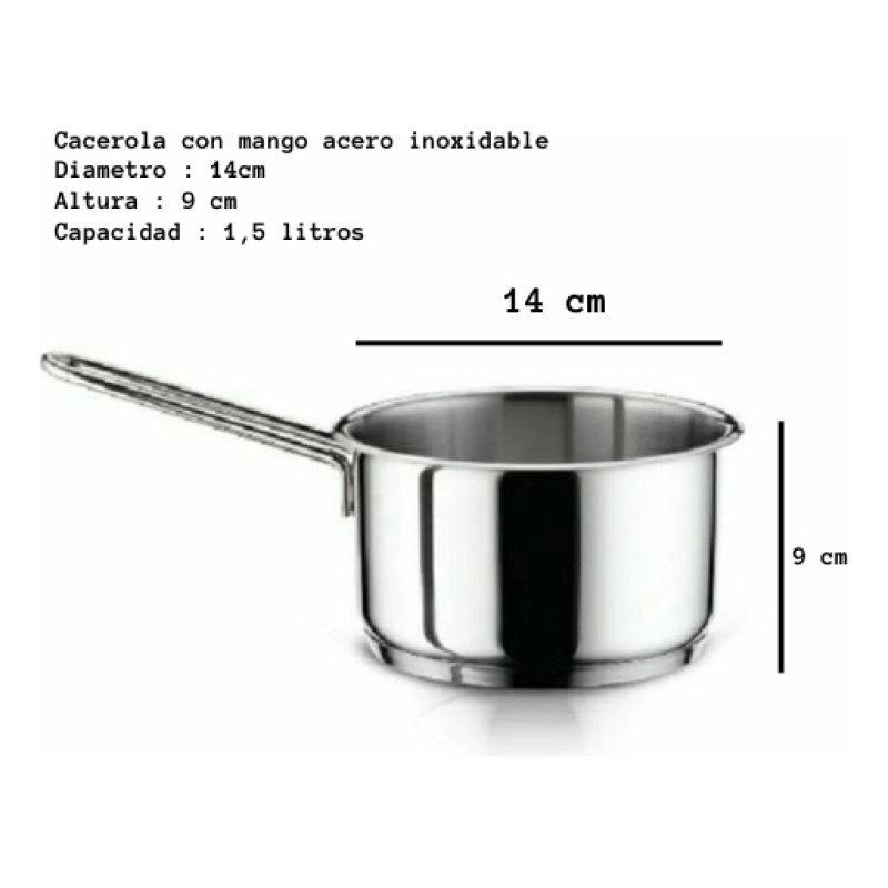 Cacerola Con Mango Acero Inoxidable Doble Fondo Arian 1,5 Litros