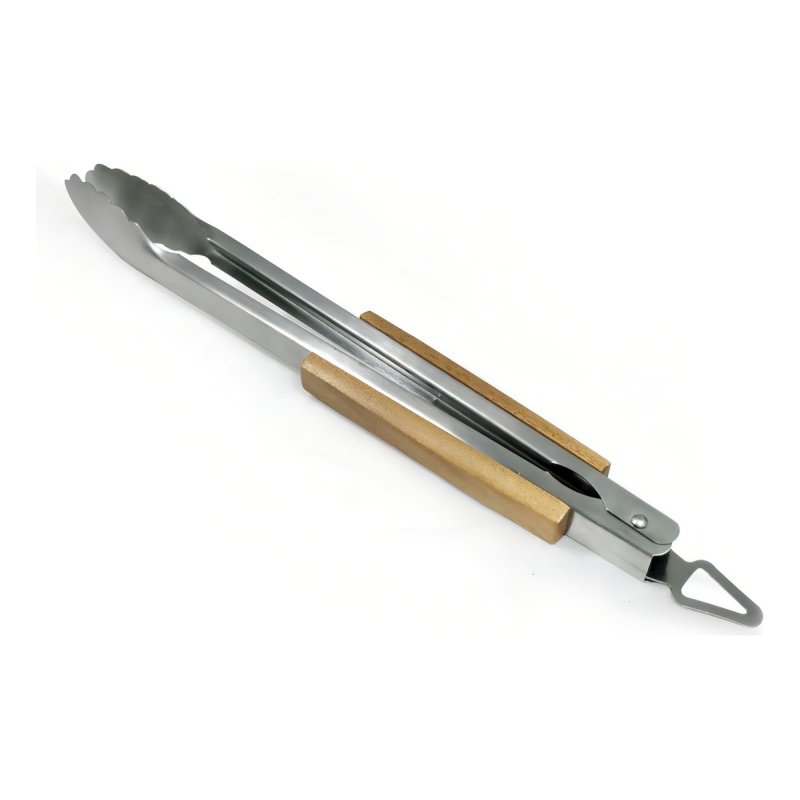 Pinza Para Asado Acero Inoxidable Mango Madera. 46cm Marrón