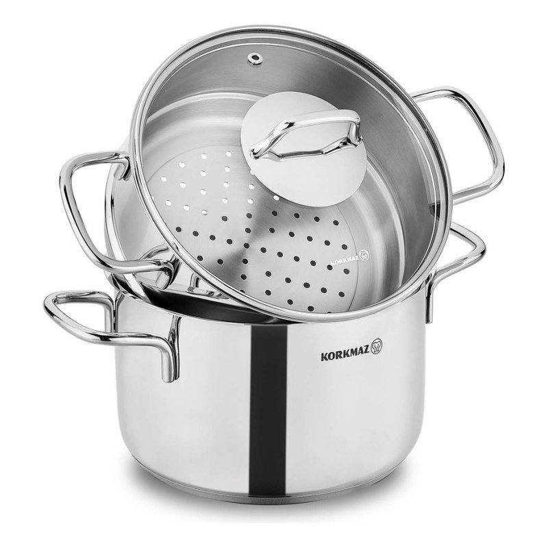 Olla Acero Inoxidable Triple Fondo Vaporera 7 Litros Korkmaz Perla
