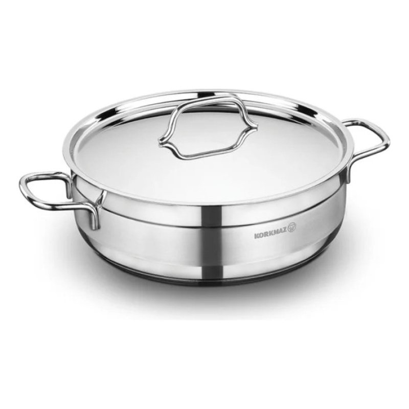 Cacerola Baja De Acero Inoxidable Korkmaz Alfa 5.5 Litros 28x9 Cm