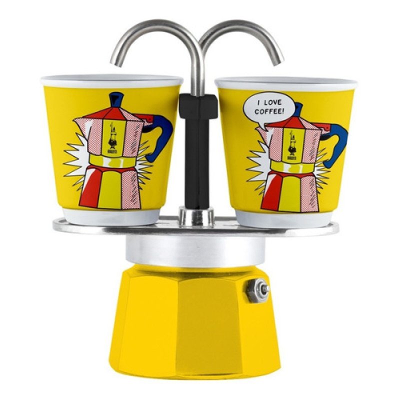 Cafetera Bialetti Set Mini Express 2 Tazas Lichtenstein Color Amarillo