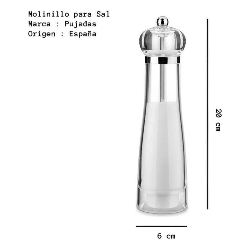 Molinillo De Sal Salero Acrílico Transparente 20cm Pujadas Trasparente
