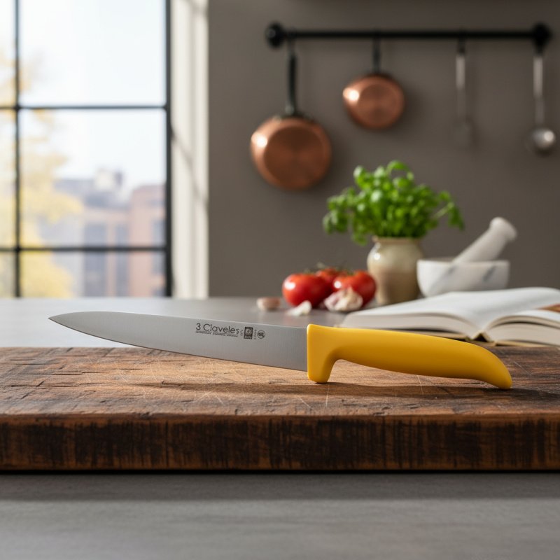 Cuchillo 3 Claveles 20 Cm Carnicero Estrecho Acero Amarillo
