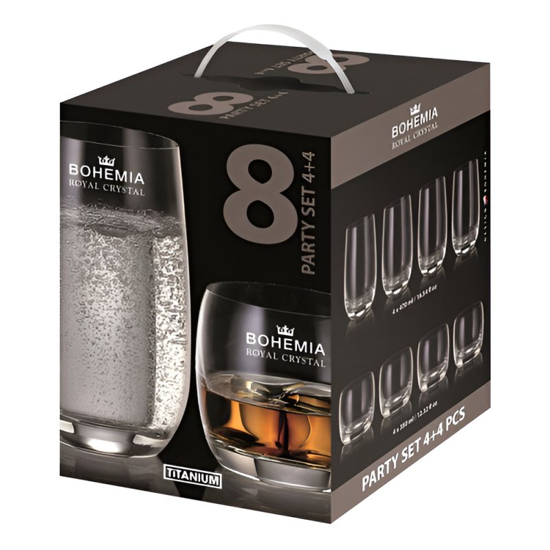Set De 8 Vasos Cristal Bohemia 4x350ml 4x470ml