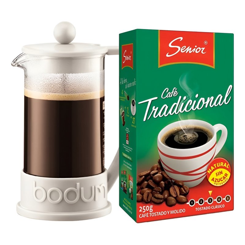 Cafetera De Prensa Francesa Bodum 350ml Blanca + Cafe