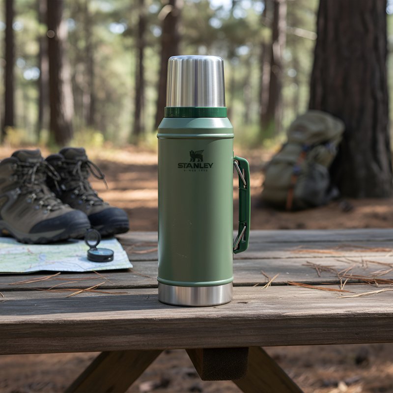 Combo Termo 940ml Tapon Cebador + Mate Stanley Verde