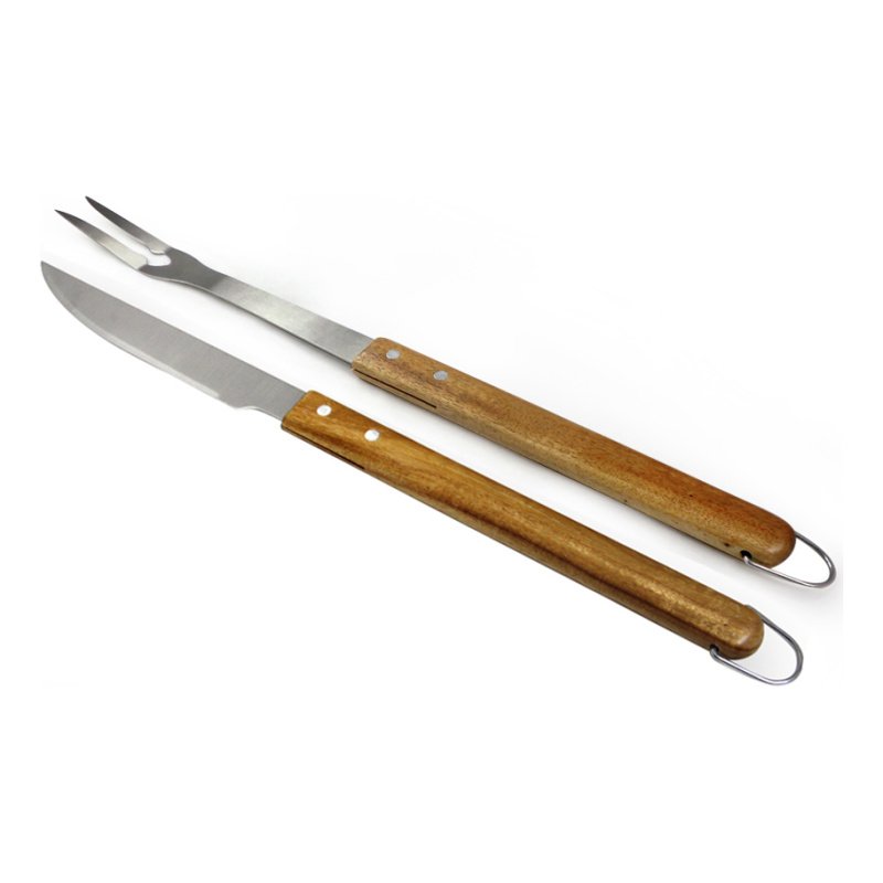 Set Para Asado 2 Piezas Acero Inoxidable Mango Madera Ub