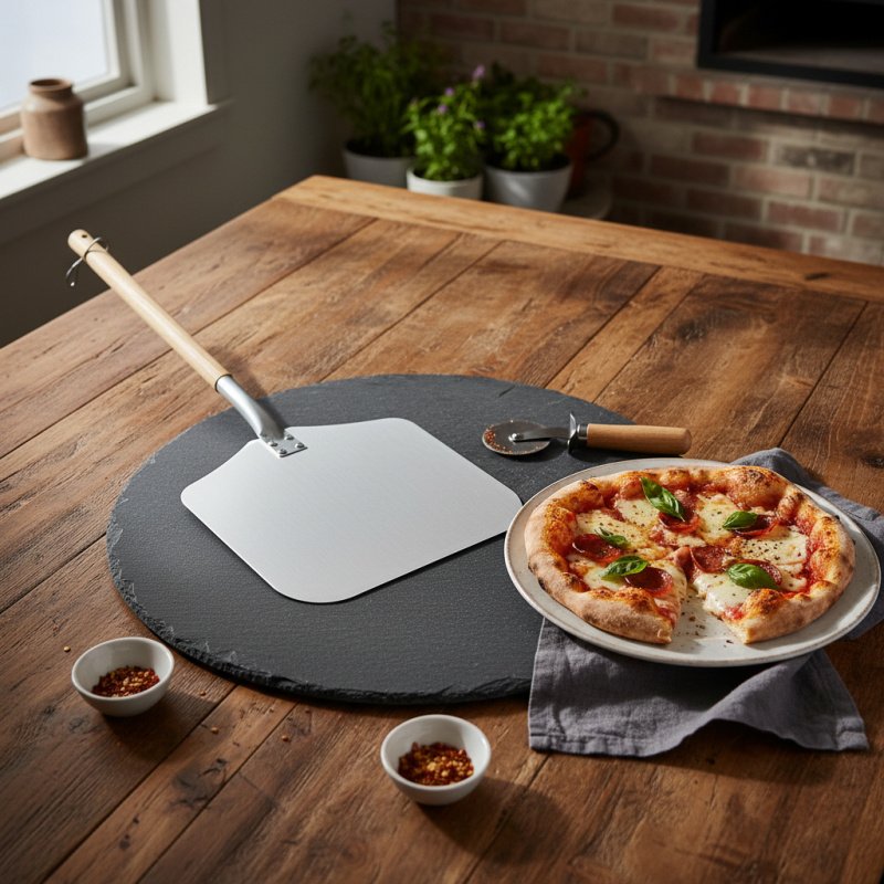 Pala Para Pizza Aluminio Y Madera 35x40 Cm , Largo 132cm