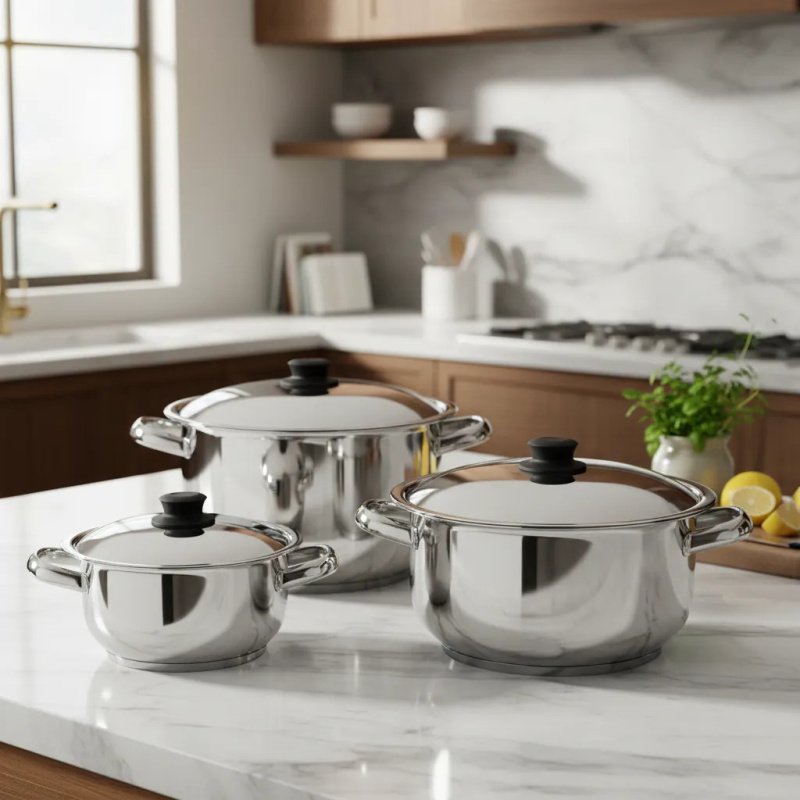 Set De 3 Ollas 24, 26, 28cm Acero Inoxidable Arian