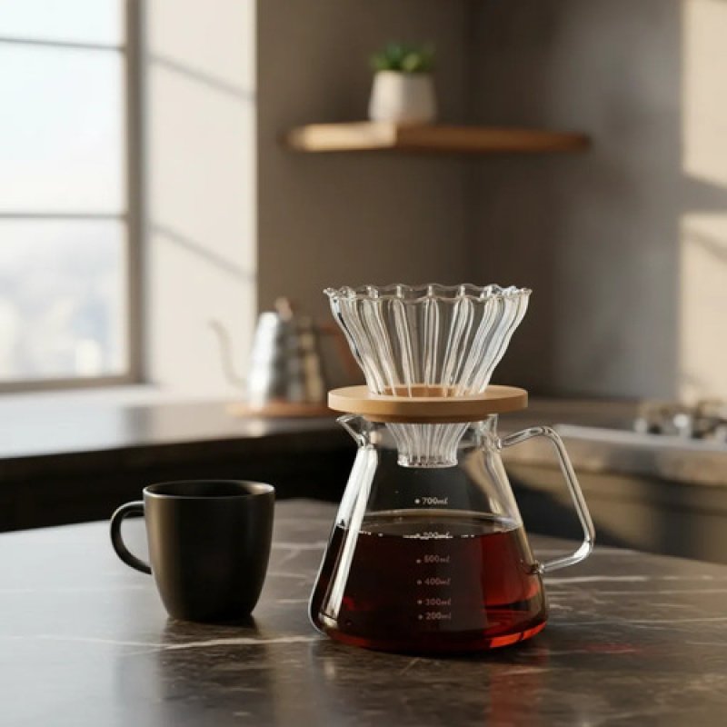 Cafetera De Goteo 800ml Borosilicato Y Bambu Cilantrobazar