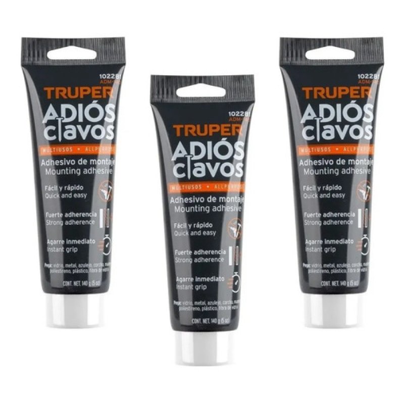 Kit De 3 Pegamentos Adios Clavos Multiusos Tubo 140 Gr Blanco