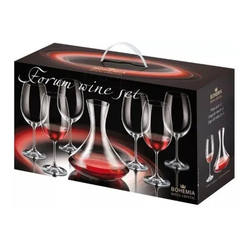 6 Copas Vino Bohemia Cristal 590ml+decantador Set7p Repcheca