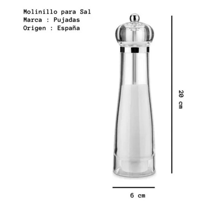 Salero Pujadas De Acrílico Transparente Con Molinillo Integrado De 20 Cm Trasparente