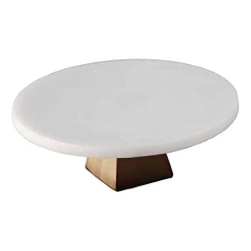 Plato para Torta de Mármol Blanco con Pie de Bambú, Circular de 20