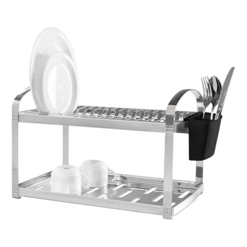 Estante Para Platos Brinox De Dos Pisos, 16 Platos, Estante Para Cubiertos Plateado