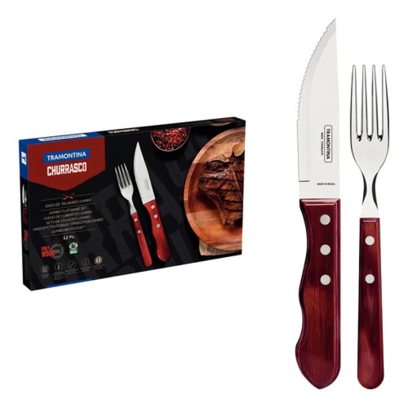 Juego De Cubiertos Para Barbacoa Tramontina Jumbo Polywood Red De 12 Piezas Rojo