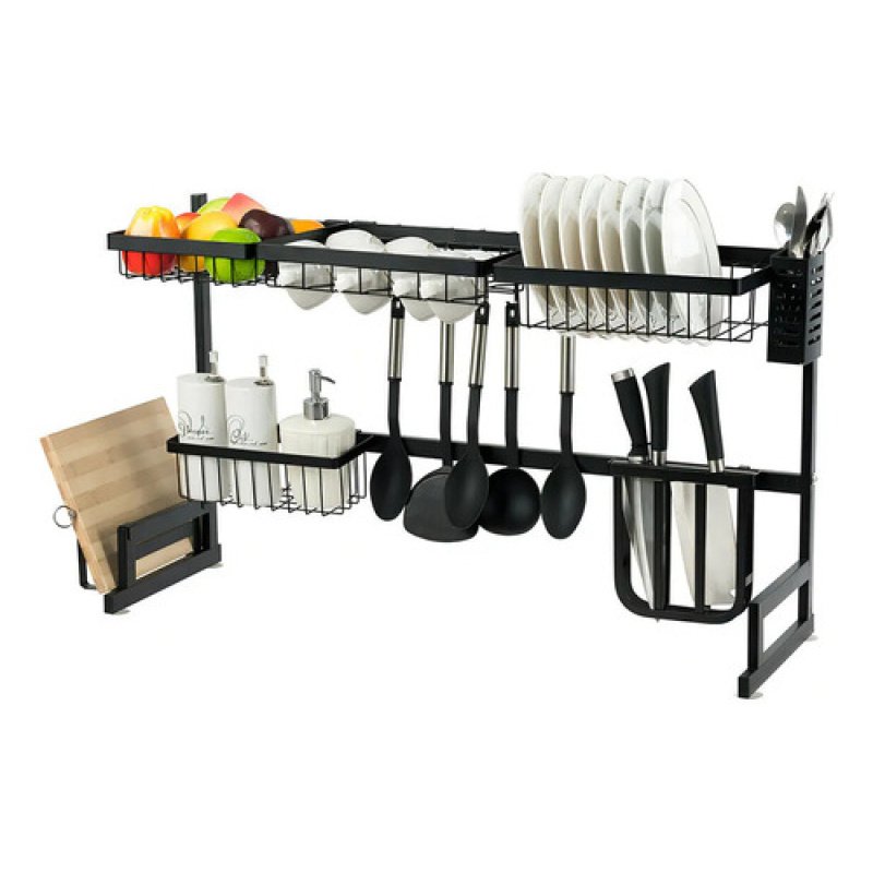 Escurridor De Metal Negra Selecta Para Fregadero 85x32cm 2 Niveles Con Cubiertero Negro