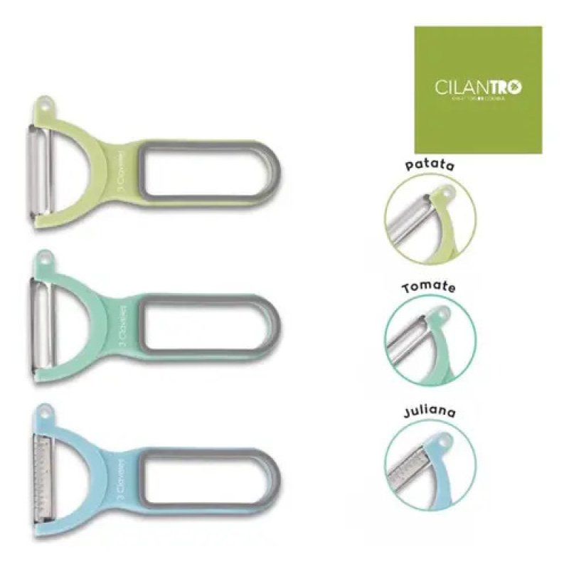 Pelapapas Horizontal 3 Claveles 04622 Acero Pack 3 Unidades Polipropileno 3 Colores