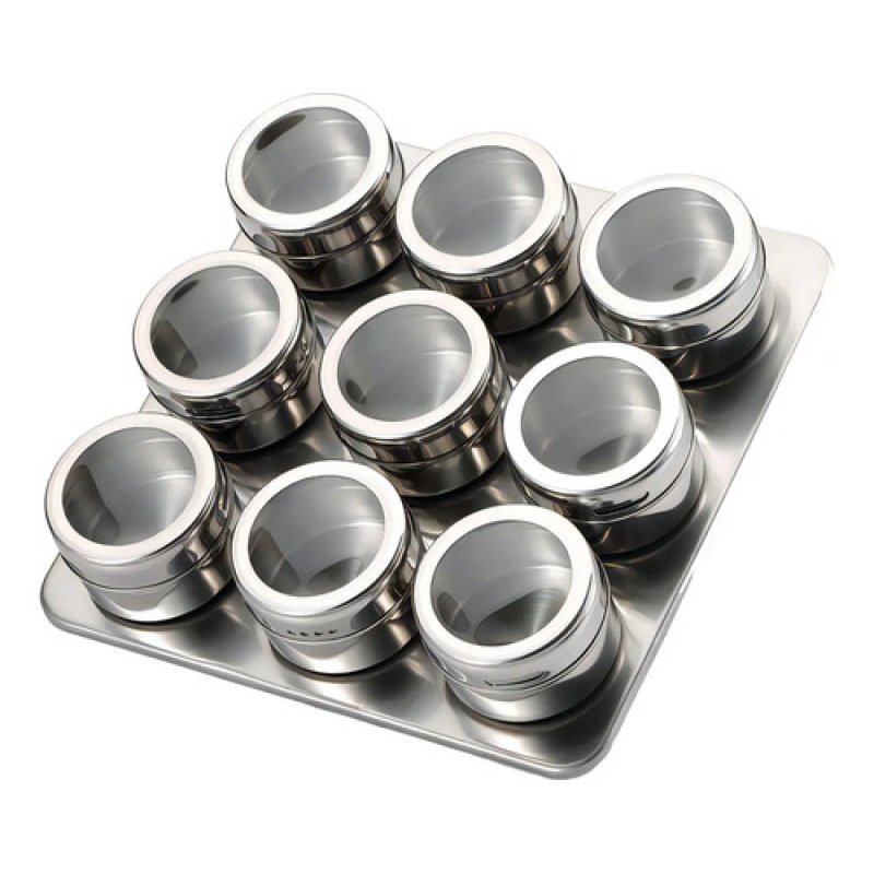 Especiero De Cocina 10 Piezas Acero Inoxidable Imantados Plateado