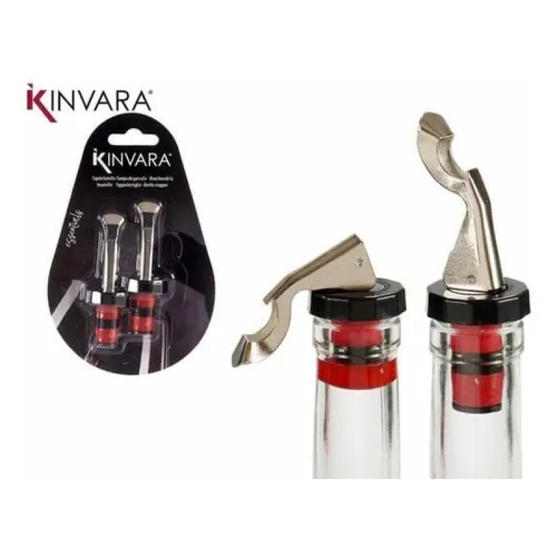 Tapones Para Vino Kinvara Metal Silicona 2 Unidades Conservación Fresca