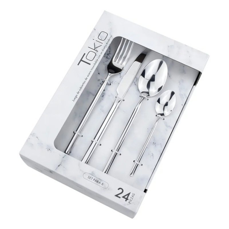 Juego De Cubiertos Tokio 24 Piezas Acero Inoxidable 18/10 Cuchillos Tenedores Cucharas