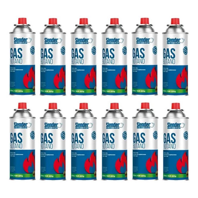 Pack 12 Latas Gas Butano 450ml Aerosol Slender Soplete Camping Cocina