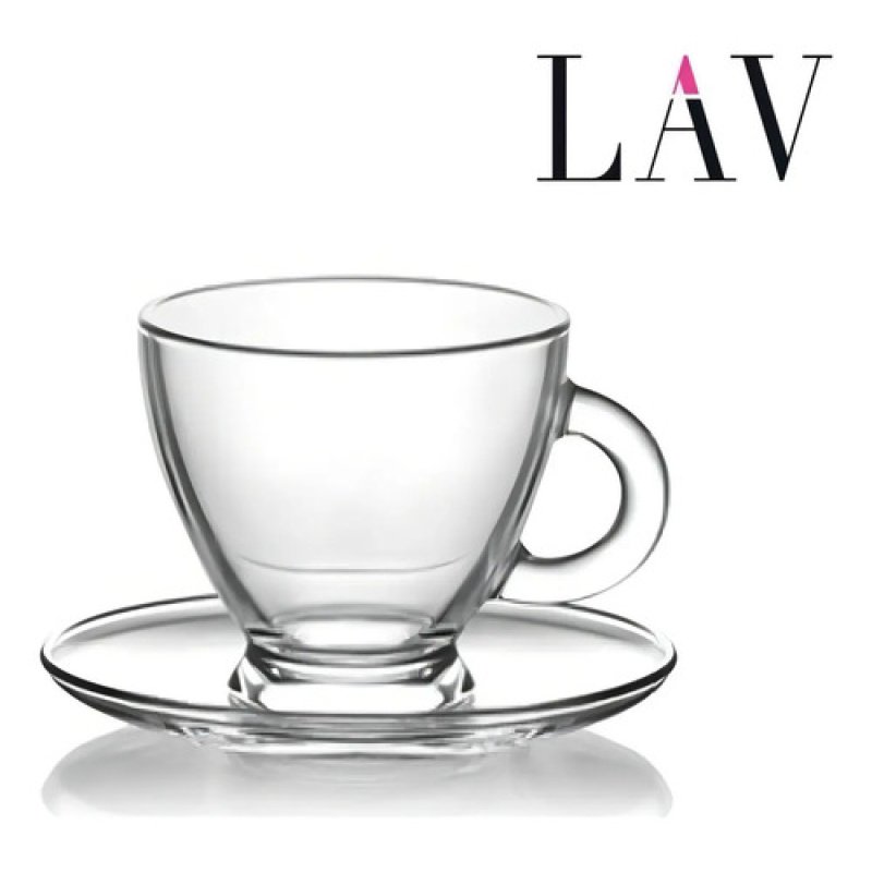6 Tazas Espresso Con Plato 95ml Vidrio Lavable Microondas Lav Roma Blanco