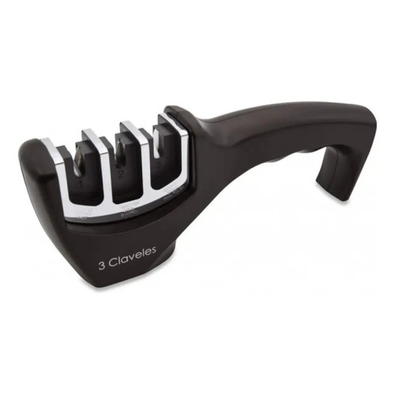 Afilador Cuchillos Manual 3 Claveles Antideslizante 20 Cm Color Negro
