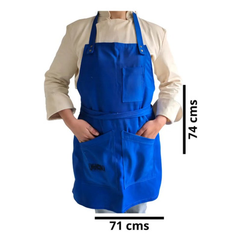 Delantal De Cocina Entero Cilantrobazar Francia Azul Gabardina Algodón 3 Bolsillos Azul Francia