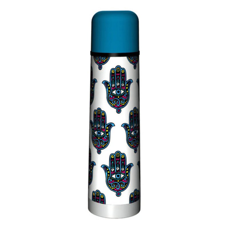 Termo Bala 750ml A.inox Diseño Mano De Fatima Mano De Fatima Blanco/celeste