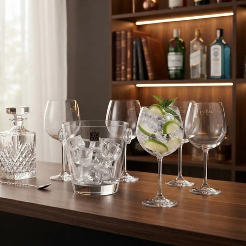 Copa Gin Tonic Cristal Con Hielera 620ml Set X5 Piez Bohemia